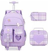 ACESAK Rolling Backpack for Girls - Roller Wheels School Bookbag with Lunch Bag & Pencil Pouch fo...