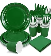 Gudvilla Green Paper Plates Party Supplies,Green Plates Disposable Dinnerware Sets,168pcs Green P...