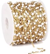 33 Feet Gold Enamel Chains Bulk, 2mm 18K Gold PVD Plated 304 Stainless Steel White Enamel Beaded ...