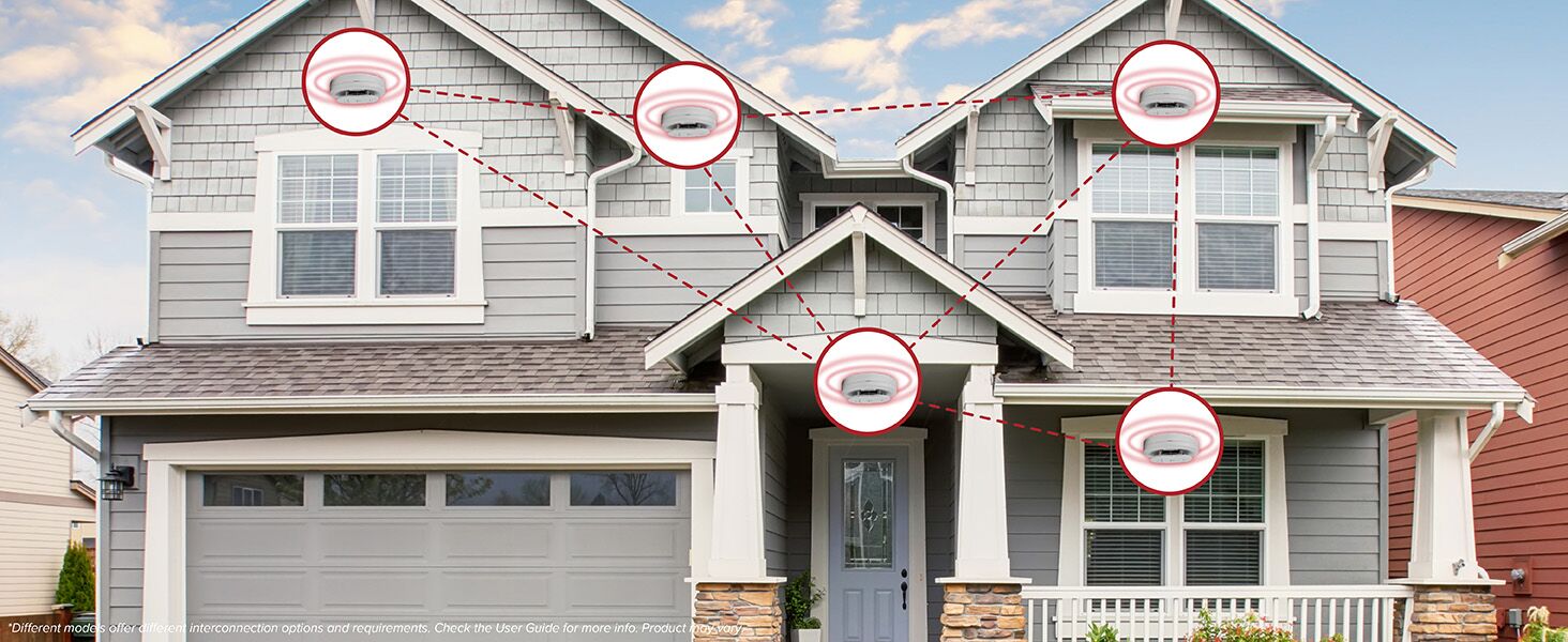 Kidde wireless smoke detectors across different sections of the home-desktop