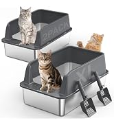 2PACK Stainless Steel Litter Box, Extra Large Litter Boxes for Big Cats, XL Metal Cat Litter Box ...