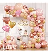 Rose Gold Pink Balloon Arch Kit,Light Pink Nude White Metallic Gold Balloons Garland Rose Gold an...