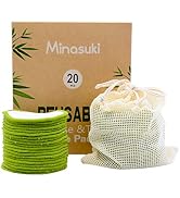 Minasuki 20 Pack Reusable Makeup Remover Pads - Bamboo Reusable Cotton Rounds for Toner, Washable...