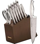 Astercook Knife Set, 15-Piece Kitchen Knife Sets with Built-in Sharpener Block, German High Carbo...