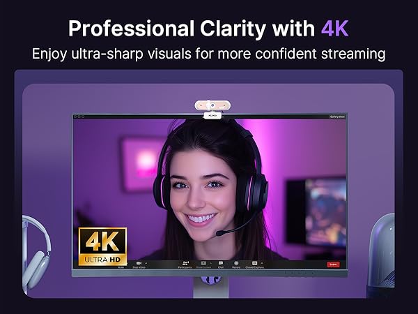 A content creator confidently streams in UHD using this webcam.