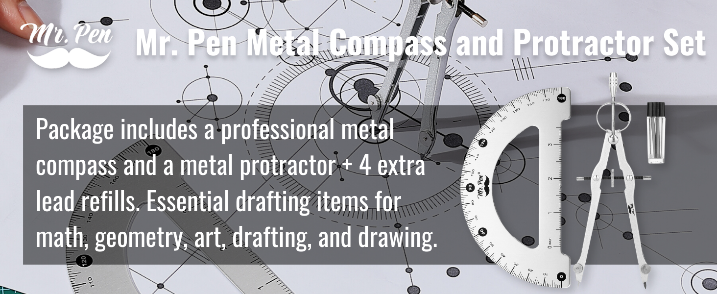 Mr. Pen- Metal Protractor and Metal Compass Set