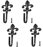 4 Pack Vintage Wall Hooks, French Fleur De Lis Heavy Duty Metal Coat & Bathroom Towel Hooks, Blac...