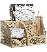 BLU MONACO Designer Metal Gold Desk Organizer - Metal with Gold Finish - Gold Desk Accessories - ...