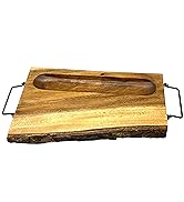 WRIGHTMART Charcuterie Board, Rustic, Acacia Wood Live Edge Serving Board with Handles, Solid Woo...