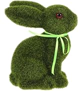 DOITOOL Easter Flocked Bunny Statue - Green Moss Rabbit Figurine Foam Tabletop Decor - Faux Moss ...