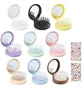 Lilingsty Foldable Travel Hair Brushes with Mirror, 9 Colors Portable Round Pocket Hairbrush, wit...