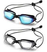 Aegend Swimming Goggles with Adjustable Bungee Strap, No Leak Anti-Fog UV Protection Mirrored Swi...