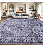 qulint Blue Vintage Washable Area Rug 8x10, Distressed Floral Patchwork Rug for Living Room Bedro...