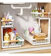 PXRACK 2 Pack Under Sink Organizer,Adjustable Height,2 Tier Pull Out Under Cabinet Organizer,Slid...