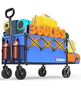 Yozoia 360LBS Heavy-Duty Wagons Carts Foldable 120L Collapsible Wagon Cart with Wheels and Tailga...