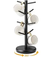 Lorbro Coffee Mug Tree, 360° Rotated Mug Holder with 8 Hooks, Wooden Coffee Cup Holder Rack Stand...