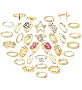 17IF 35 Pcs Gold Rings Set for Women Girl Sparkle Diamond Prayer Beads Boho Stackable Trendy Y2k ...