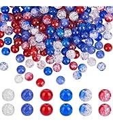 PH PandaHall 240pcs 4th of July Glass Beads, 6 Color Patriotic Beads 8mm Red White Blue Glass Bea...
