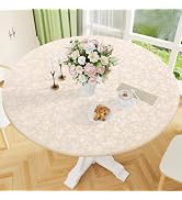 Smiry Waterproof Heavy Duty Vinyl Fitted Tablecloth for 45"-56" Round Table | Elastic Plastic Tab...