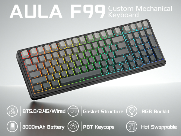 AULA F99 wireless mechanical keyboard Gasket Structure gaming keyboard