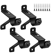 TOKPLNU Curtain Rod Bracket, Adjustable Heavy Duty Curtain Rod Holders, Black 4 Pack Curtain Rods...