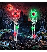 Halloween Decorations Outdoor, 2 Pack Halloween Skeleton Hands Decorations | with Eyeball & Spide...