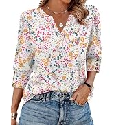 WIHOLL 3/4 Length Sleeve Womens Tops with Button Cuffs Dressy Casual V Neck Summer Outfits Early ...