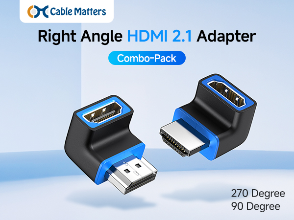 Combo-Pack 8K Flat Right Angle HDMI 2.1 Adapter with HDR, Supports 8K@60Hz / 4K@240Hz