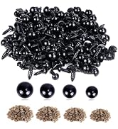 UPINS 500 Pieces 6-12MM Black Plastic Safety Eyes with Washers for Crochet Animal Crafts Doll Mak...