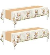 Childom 2 Pack Easter Tablecloth,Easter Decorations 54" x 108" Disposable Plastic Tablecloth,Bunn...