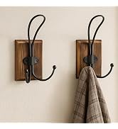Rzoklot 2-Pack Rustic Wood Wall Hooks - Wall Mounted or Adhesive Coat Rack for Bathroom Towels Ro...