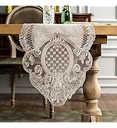 ARTABLE Lace Table Runner Rectangle Gray Cotton Linen Fabric Dresser Scarf with Exquisite Macrame...