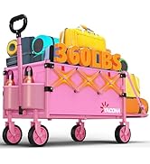Yozoia 360LBS Heavy-Duty Wagons Carts Foldable 120L Collapsible Wagon Cart with Wheels and Tailga...