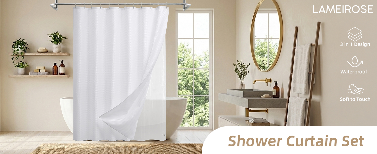 white shower curtain set