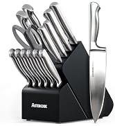 Astercook Knife Set, 15 Piece German Stainless Steel Kitchen Knife Set with Built-in Sharpener, O...