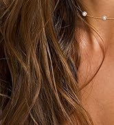 FUNEIA Dainty Pearl Necklace for Women Girls 14K Gold Plated Faux Pearl Choker Necklaces Trendy W...
