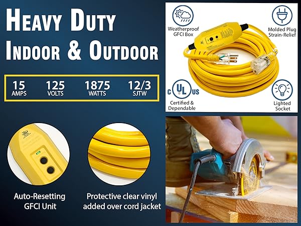 GFCI extension cord gfci plug heavy duty extention cord outdoor extension cord 12 gauge drop cord