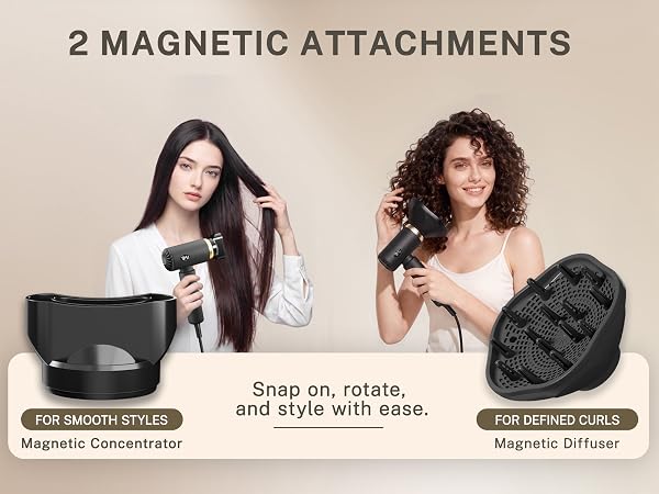 Magnetic Diffuser, Concentrator Nozzle, Curly Hair, Hair Styling