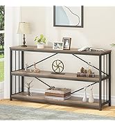 LVB Industrial Console Sofa Table, Wood Metal Foyer Hallway Tables for Entryway, Wide Front Rusti...