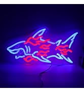 ASONGLIFE Fire Shark Neon Sign Blue LED Neon Light for Wall Decor, Dimmable Light Up Signs for Be...