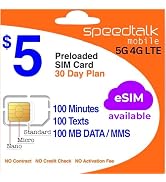 SpeedTalk Mobile $5 Prepaid Wireless Pay Go Plan for Smartphones & Cellphones | 5G 4G LTE | 100 T...