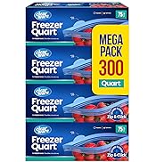 Quart Freezer Bags - Resealable Plastic Freezer Containers - Reusable Double Zipper Pouches for F...