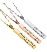 Personalized bar necklace for women, custom 3D 4 sided engraved stainless steel name plate neckla...