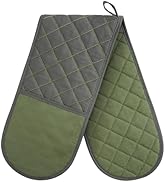 AUAUY Black Double Oven Mitts, 250°C/482°F Heat Resistant BBQ Mittens with Ropes, Silicone Non-Sl...