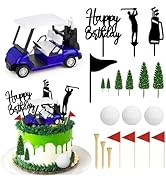 Hooqict 21 Pieces Golf Cake Decorations with Mini Cart, Ball, Green Tree, Clubs, Red Flag Cake To...