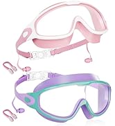 Aegend New Kids 2 Pack Wide View Swim Goggles, Anti-Fog/UV No Leak Goggles with Ear Plugs Kids 3-14