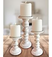 Large Candle Holders for Pillar Candles (3 Piece Set) Tall Rustic Wood Farmhouse Pillar Candlesti...