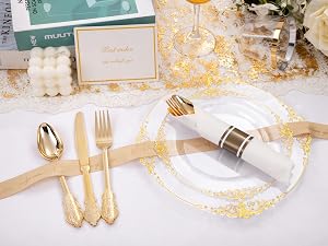 Clear and Gold Plastic Plates