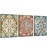Mofutinpo Vintage Mandala Flowers Wall Art- Prints for Wall Decor - Bohemian, Mexican, Talavera, ...