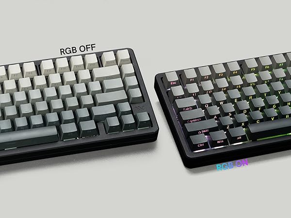 “RGB OFF” (left, no backlighting) and “RGB ON” (right, colorful backlighting activated)